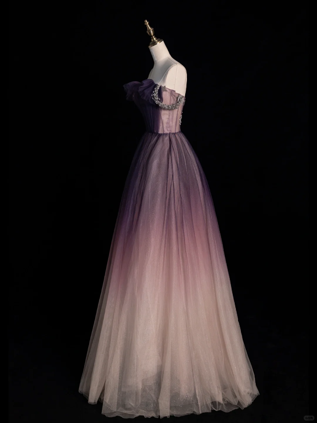 New A Line Off the Shoulder Purple Ombre Tulle Prom Dress Graduation Prom Dress DP2149