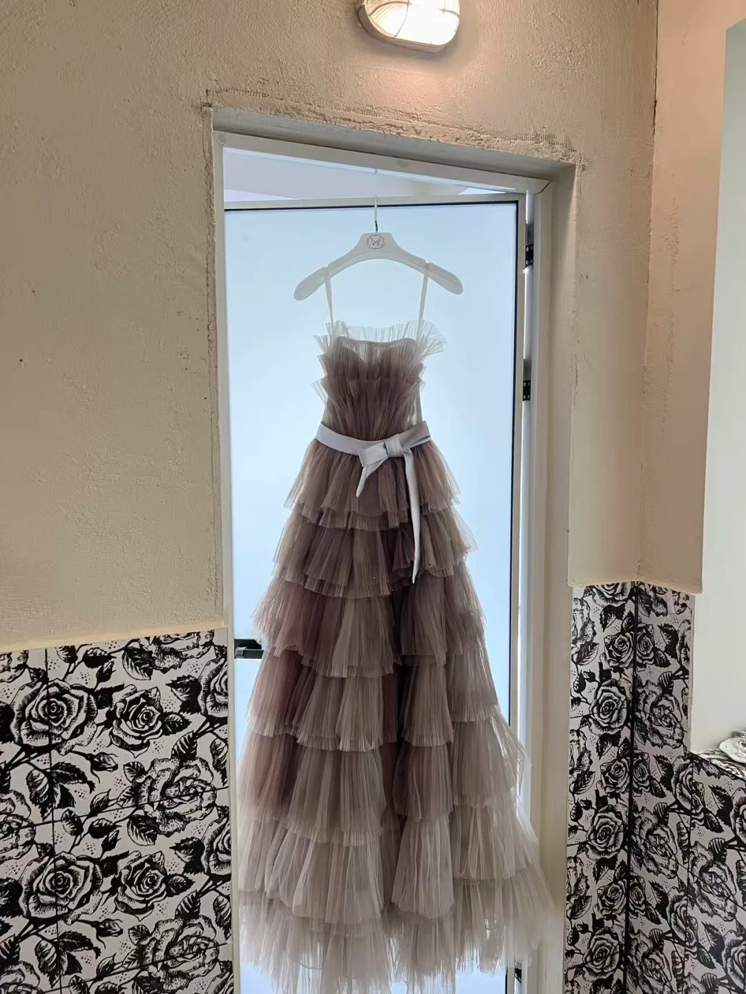 Unique Brown Grey Ombre A Line Strapless Layered Tulle Long Prom Dress Formal Dress DP3328