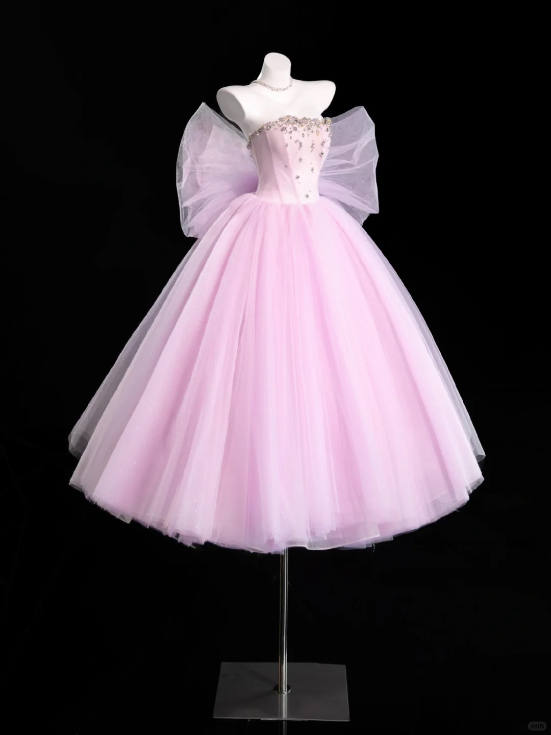 Gentle A Line Strapless Rhinestone Purple Tulle Party Dress Evening Dress DP2708