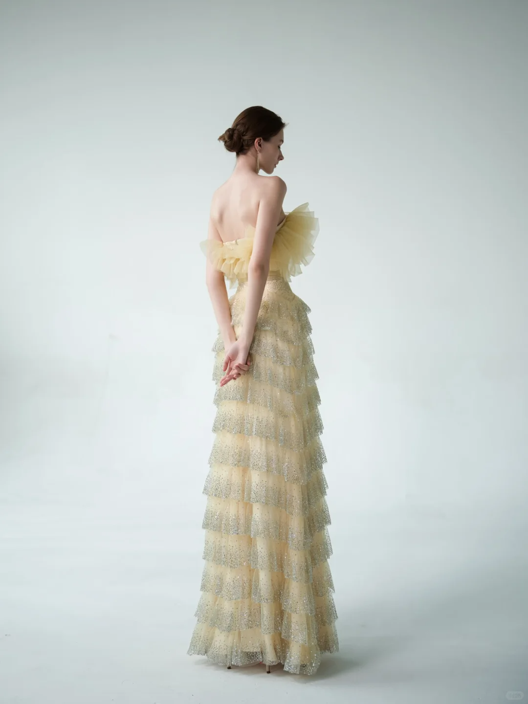 Yellow Sheath Strapless Layered Tulle Sequin Party Dress Prom Dress Formal Gown DP3726