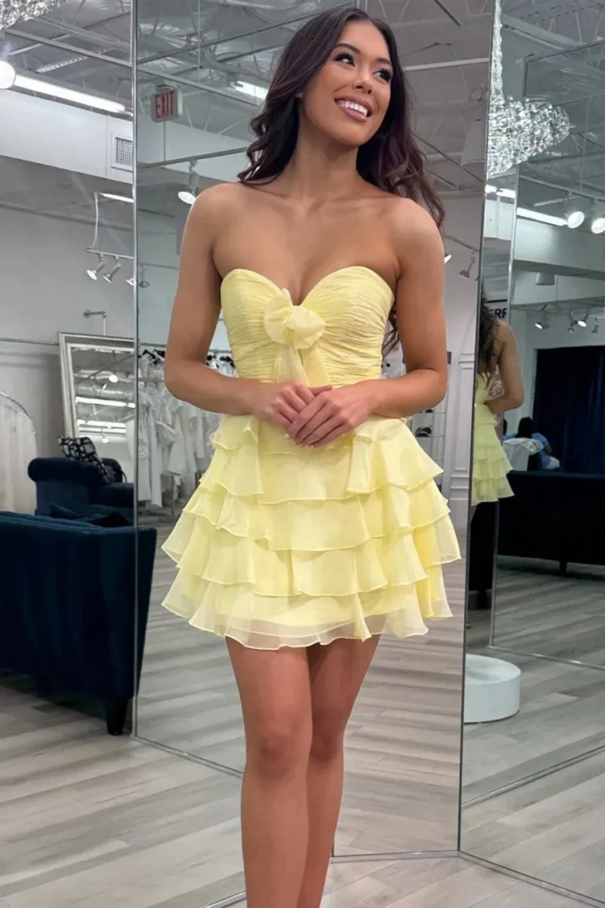 Cute A Line Sweetheart Yellow Short Homecoming Dress with Ruffles DP7390