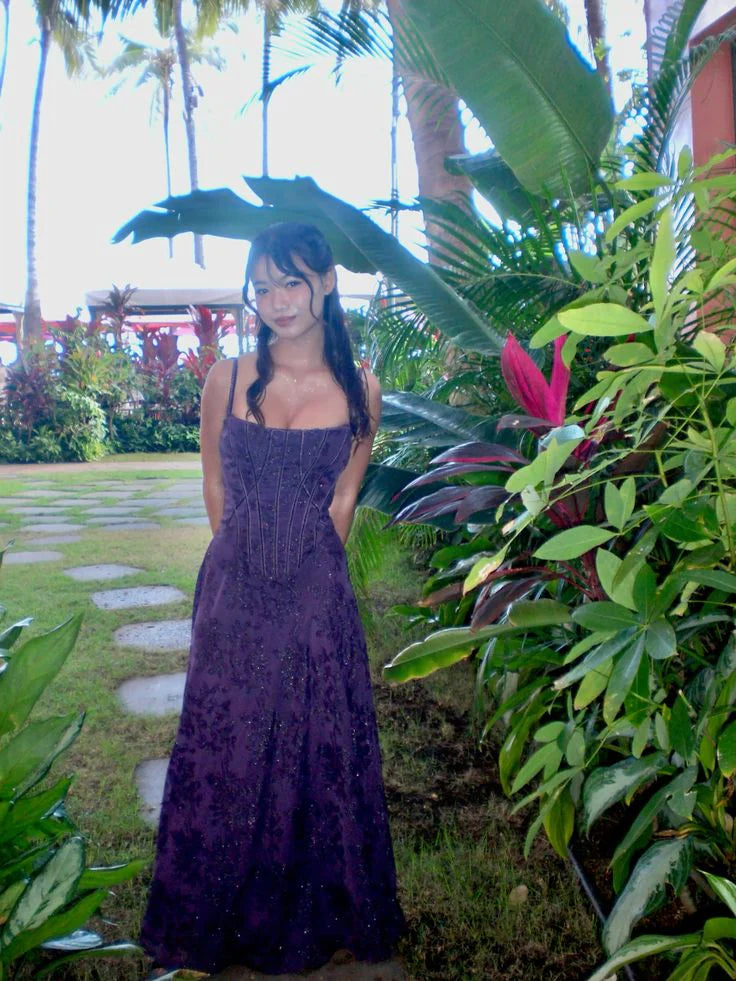 Dark Purple A Line Spaghetti Straps Chiffon Long Formal Prom Dress Evening Dress DP3072