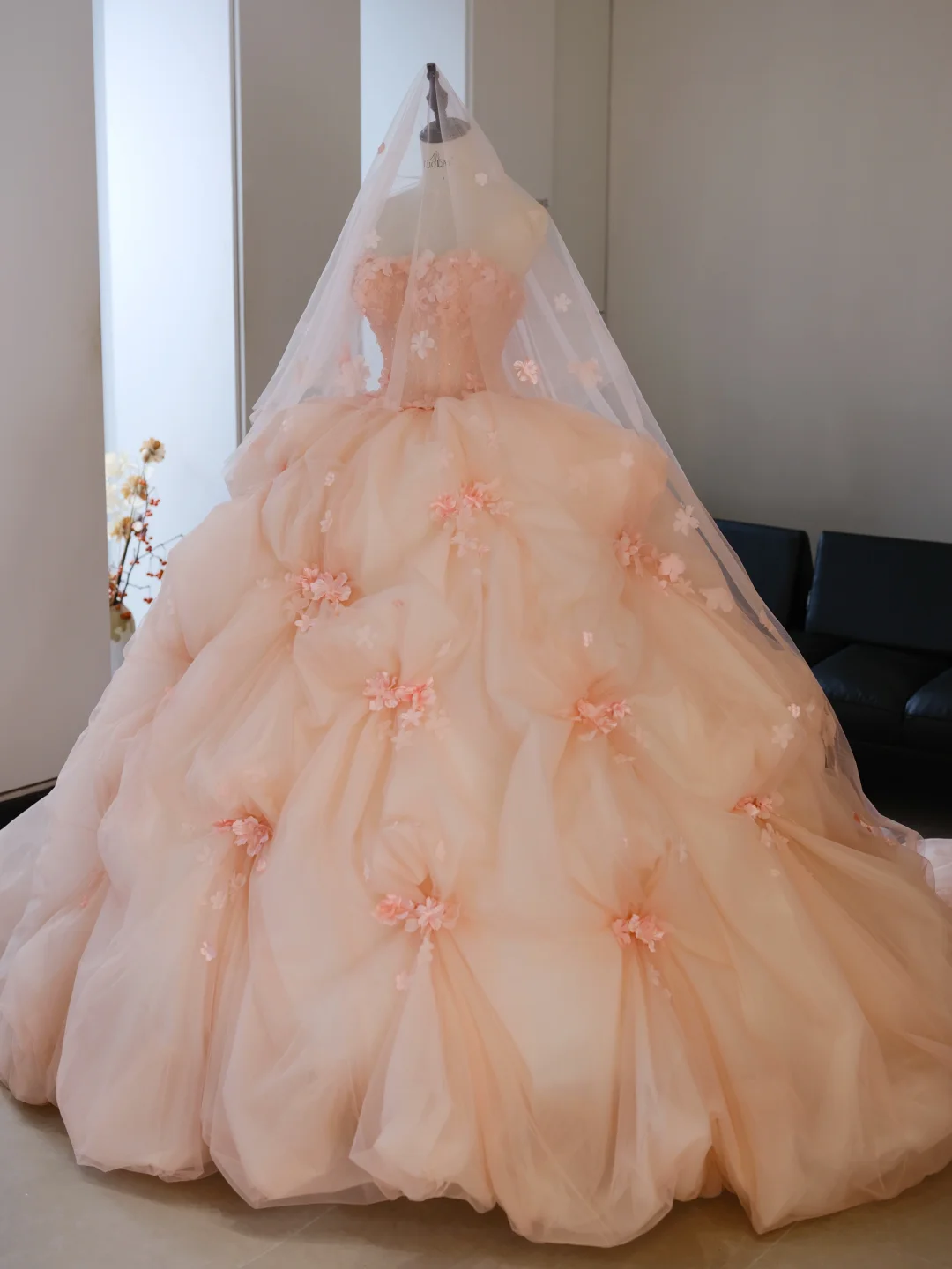 Gorgeous A Line Sweetheart Neck Flower Pink Tulle Prom Dress Evening Dress DP2186