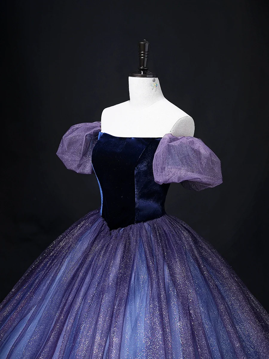 Beautiful Velvet Tulle Sweet 16 Prom Dress Off The Shoulder Ball Gown DP255