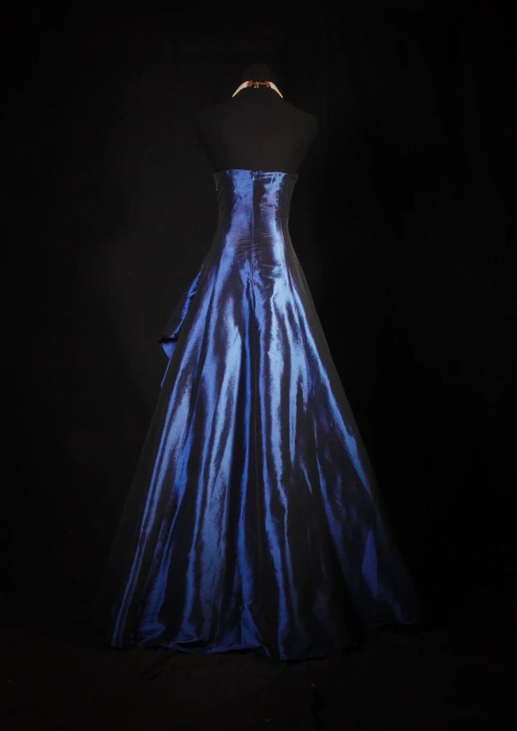 Vintage Ball Gown Strapless Navy Blue Satin Long Prom Dresses Party Dress DP3246