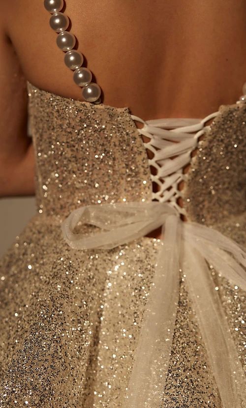 Shiny A Line Spaghetti Strap Pearl Sequin Mini Homecoming Dress DP2759