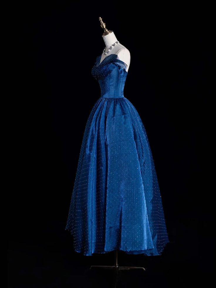 Elegant A Line Strapless Blue Tulle Long Prom Dress Graduation Prom Dress DP4212