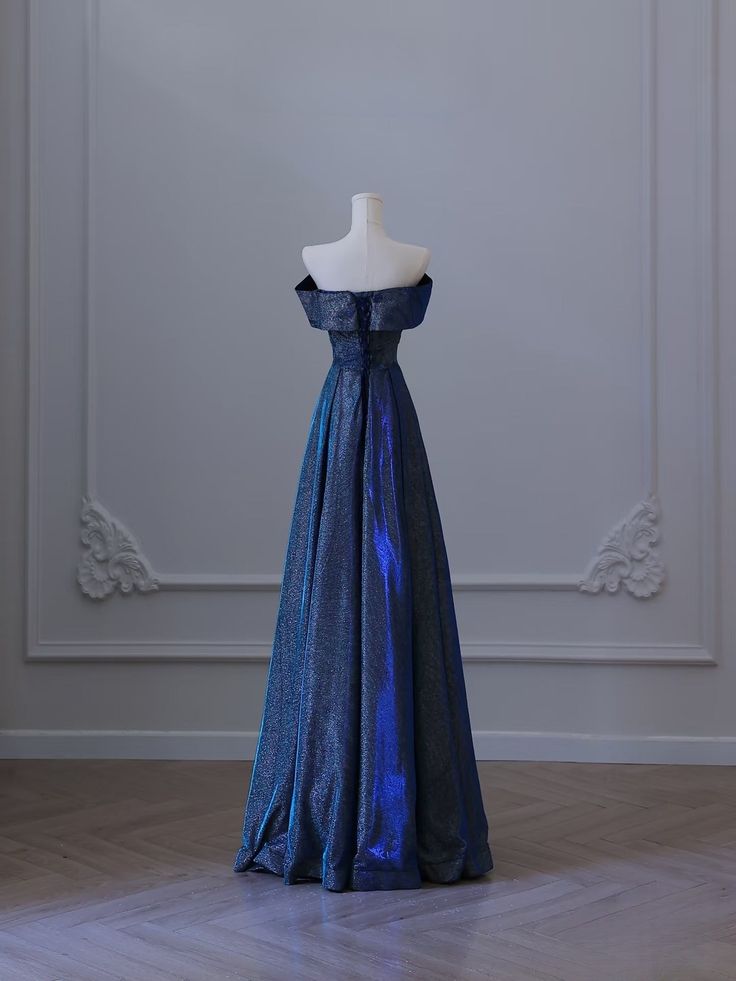 Pretty A Line Off The Shoulder Blue Sequin Long Prom Dresses Evening Gowns DP4205