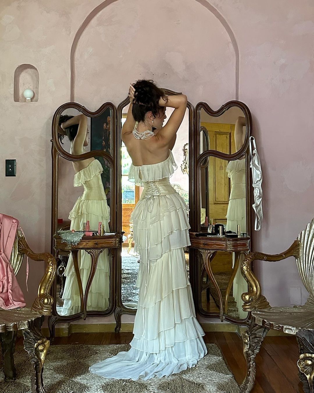 Stunning Light Apricot Sheath Strapless Layered Chiffon Satin Long Prom Dress Evening Dress DP3305