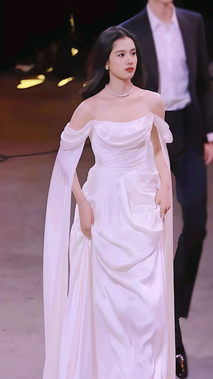 Simple White Gentle Off the Shoulder Satin Long Sweep Prom Dress Party Dress DP3058