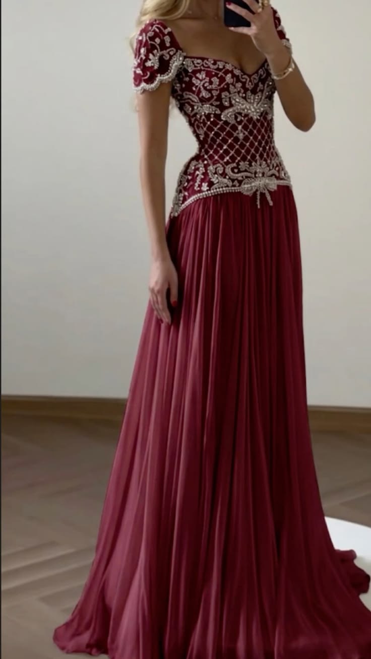 Stunning Burgundy A Line Shiny Rhinestone Chiffon Long Prom Dress Evening Dress DP8065