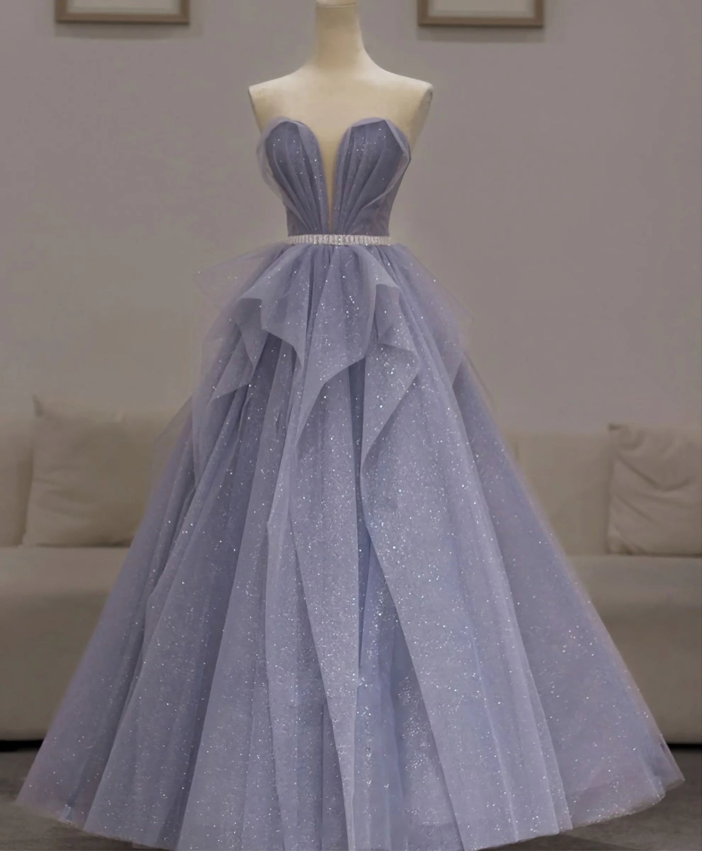 A Line Sweetheart Neck Sequin Beading Tulle Long Prom Dress DP887