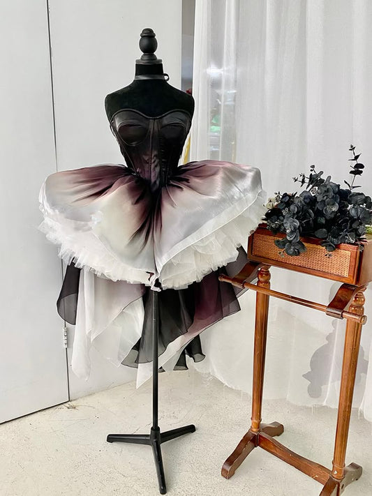 Unique A Line Sweetheart Neck Black Ombre Satin Homecoming Dress Cocktail Dress DP2695