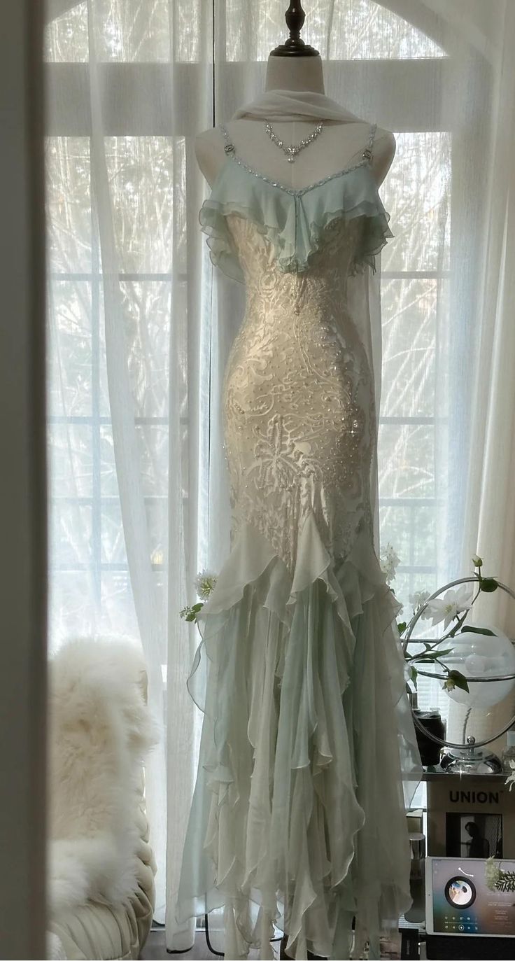 Gentle Mermaid Spaghetti Strap Mint Green Chiffon Long Prom Dress Graduation Prom Dress DP1961
