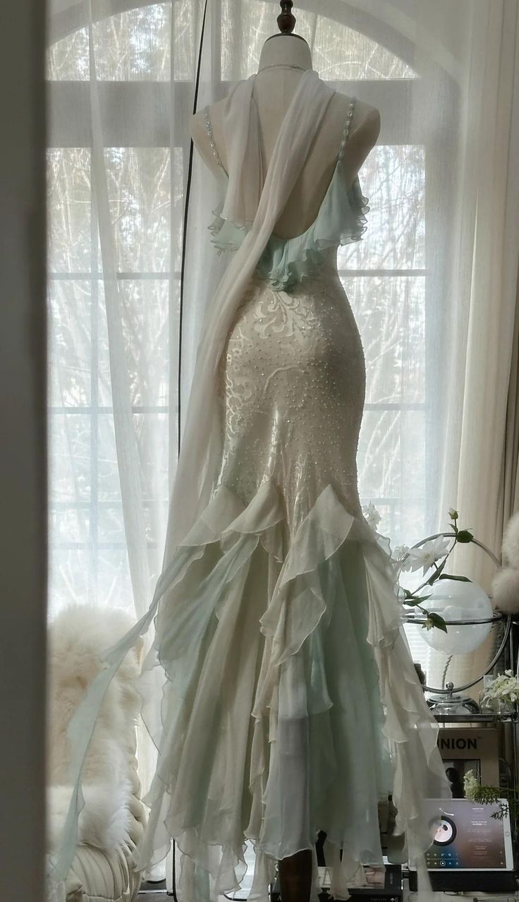 Gentle Mermaid Spaghetti Strap Mint Green Chiffon Long Prom Dress Graduation Prom Dress DP1961