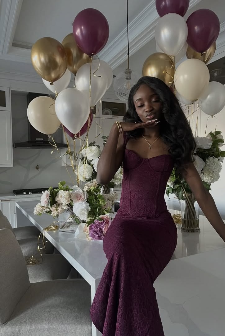 Dark Burgundy Mermaid Spaghetti Strap Lace Long Prom Dress DP7773