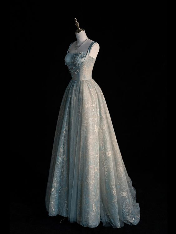 Beautiful Sage Green A Line Long Tulle Lace Prom Dress DP090