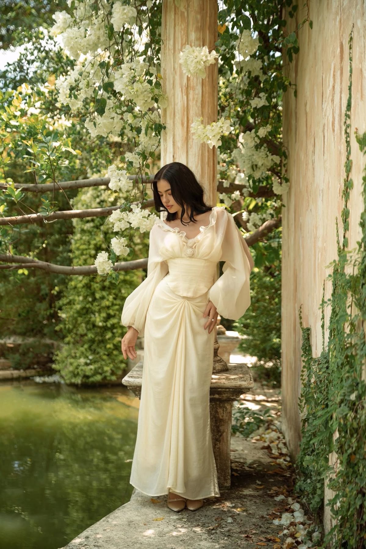 Vintage Two Piece Long Sleeve Chiffon Prom Dress Party Dress DP3698