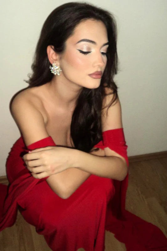 Sexy Sheath Strapless Red Satin Long Prom Dress Evening Dress DP6118