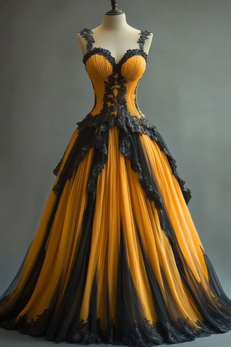 A Line Spaghetti Strap Black Appliques Yellow Chiffon Prom Dress Graduation Prom Dress DP2017