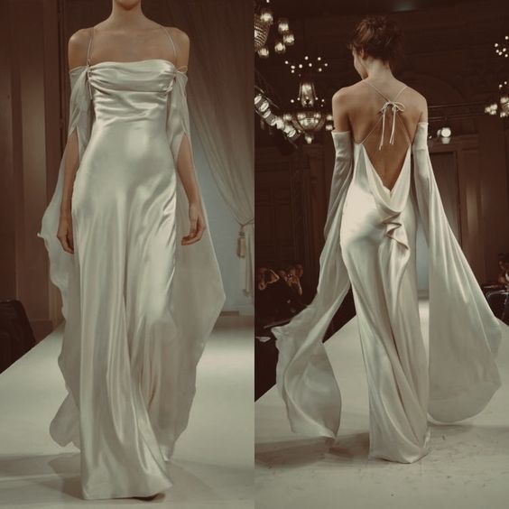Elegant A Line Spaghetti Strap White Satin Open Back Prom Dress Graduation Prom Dress DP2119