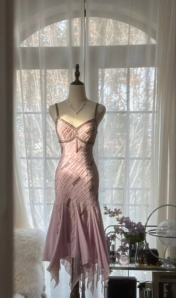 Purple Mermaid Spaghetti Strap Beaded Chiffon Prom Dress Graduation Prom Dress DP2151