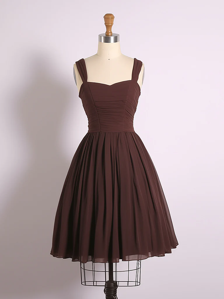 Simple Sweetheart Neck Chiffon Brown Short Prom Dress Homecoming Dress DP422