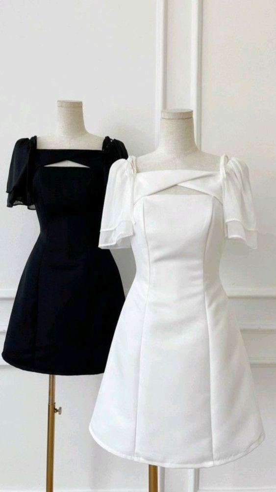 Fashion Short Sleeves Satin A Line Homecoming Dress DP585