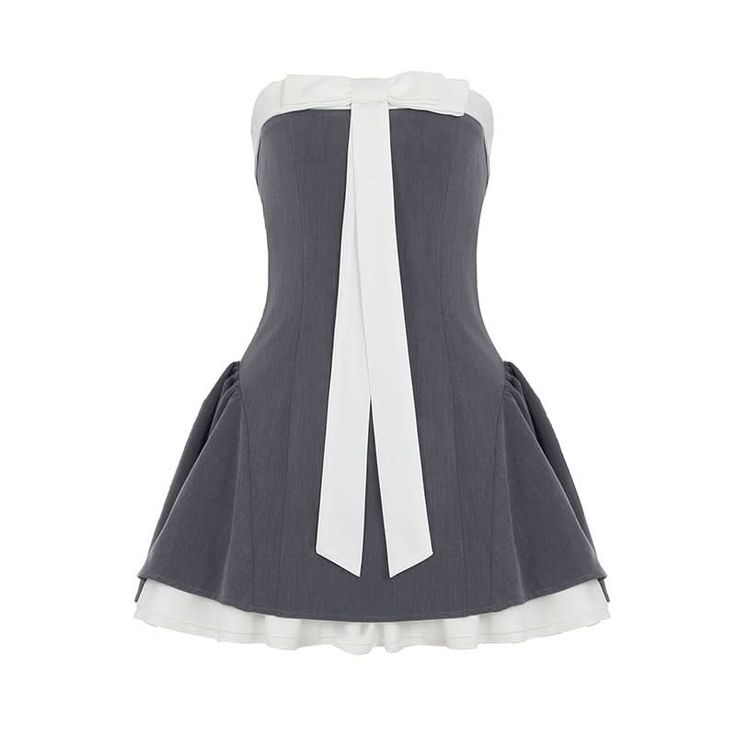 Cute A Line Strapless Bow Grey Satin Short Homecoming Dress Cocktail Dress DP2541