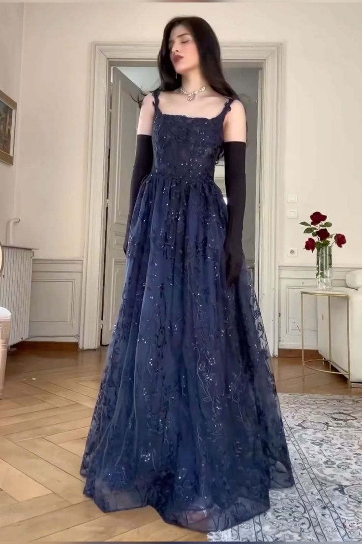 Elegant A Line Spaghetti Strap Appliques Tulle Prom Dress 16th Birthday Dress DP3473