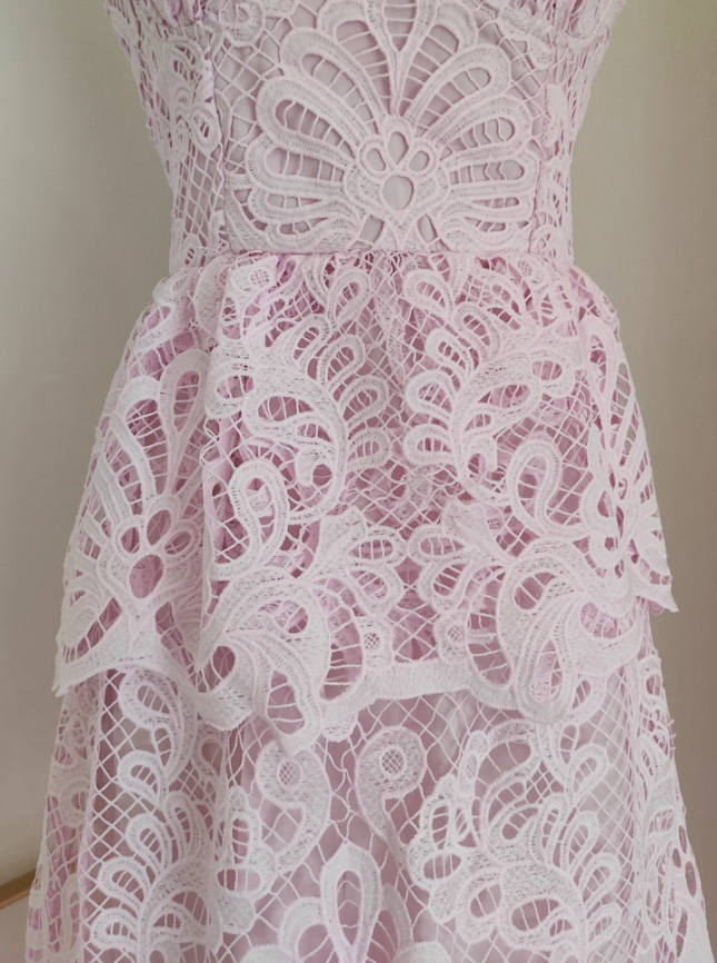 Pink A Line Spaghetti Strap Layered Lace Homecoming Dress Birthday Dress Outfits DP3478