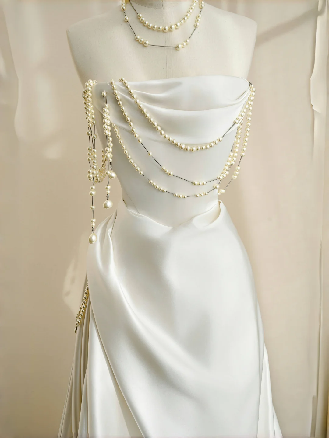 Elegant A Line Strapless Pearl White Satin Long Evening Dress Party Dress DP2295