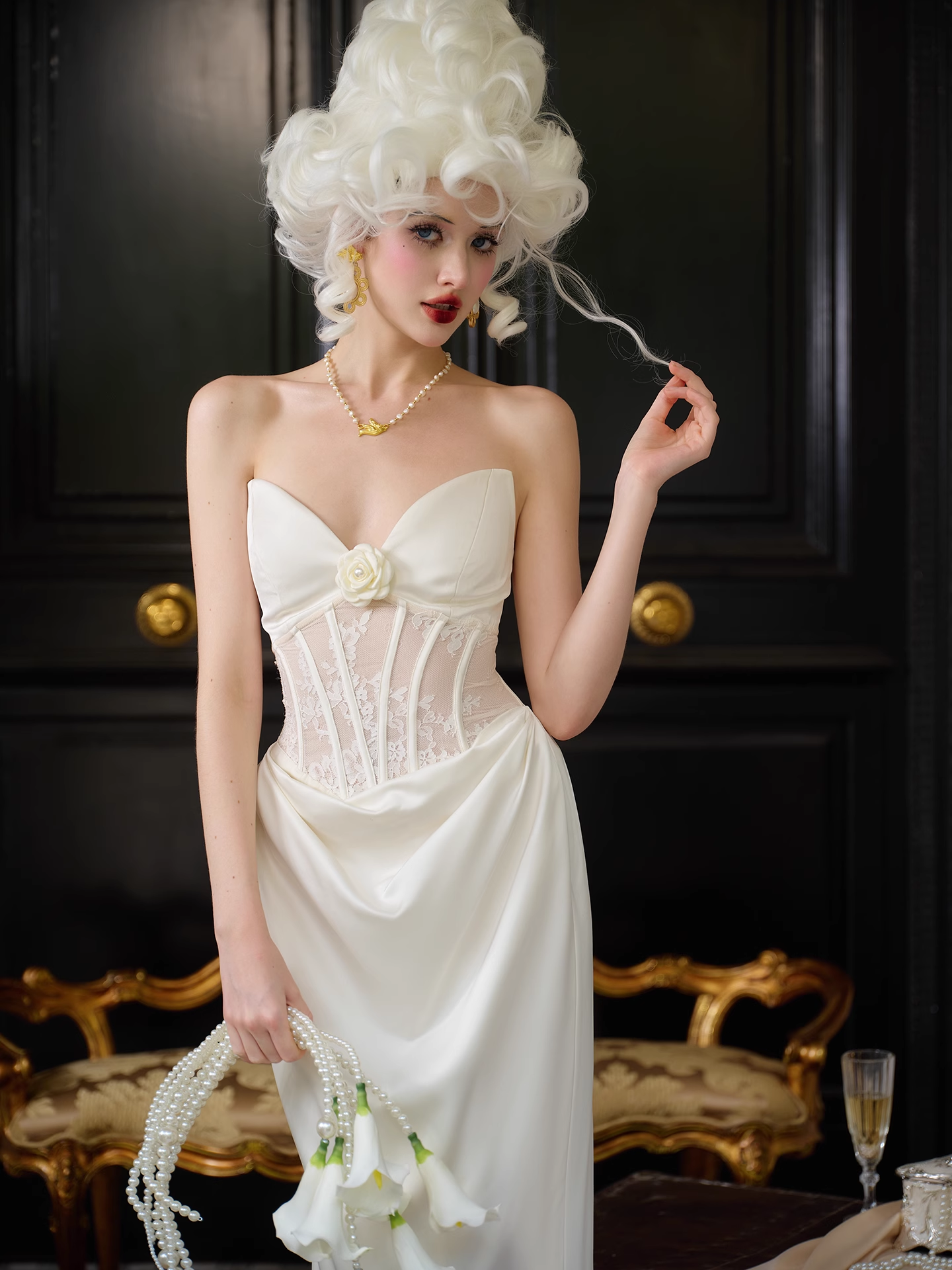 Gentle Sheath Sweetheart Neck Lace White Satin Party Dress Birthday Dress DP2743