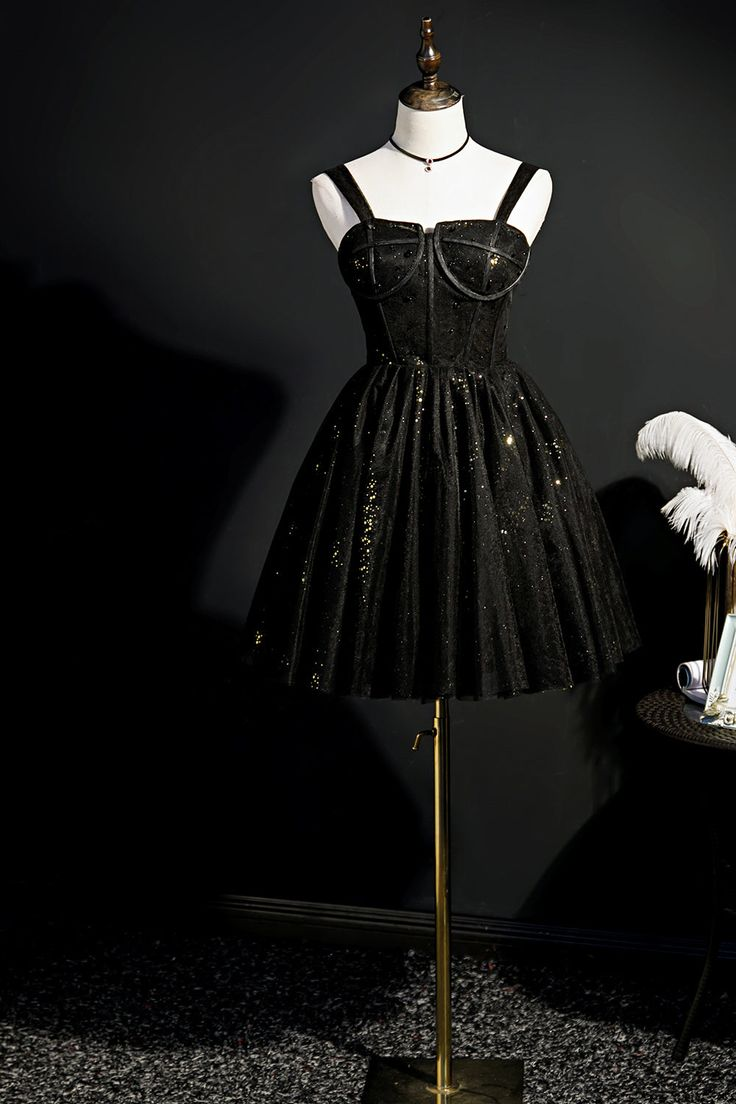 Elegant Black Shiny Tulle Short Prom Dress Homecoming Dress DP363