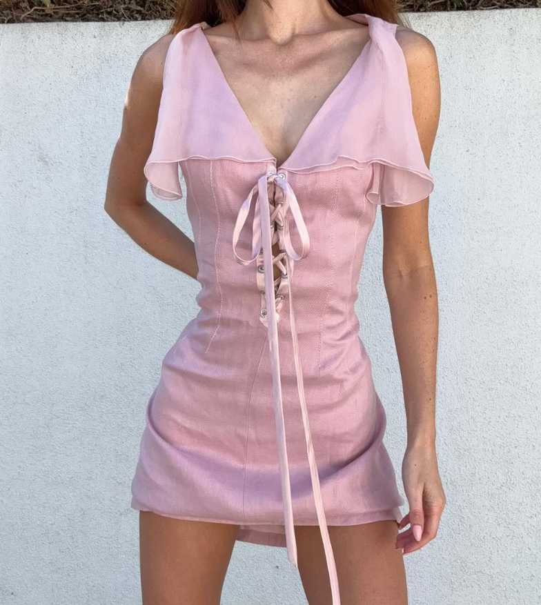 Cute A Line V Neck Pink Chiffon Satin Short Prom Dress Graduation Prom Dress DP2206