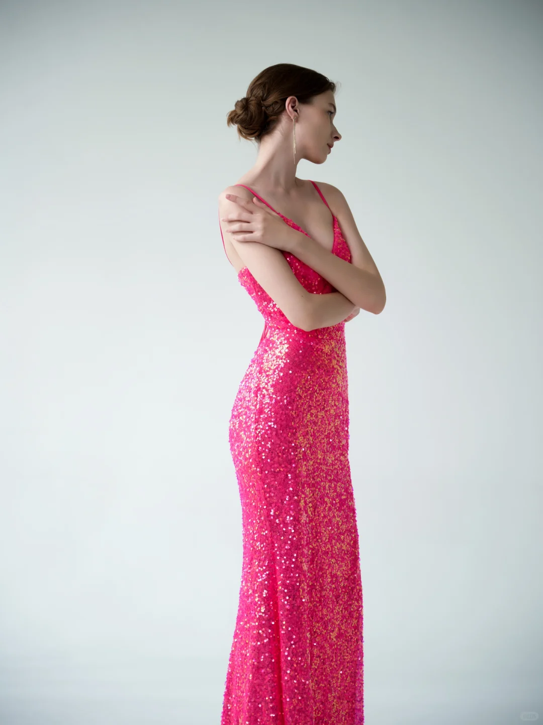 Sexy Mermaid Spaghetti Straps Pink Sequin Prom Dress Formal Gown with Slit DP3722
