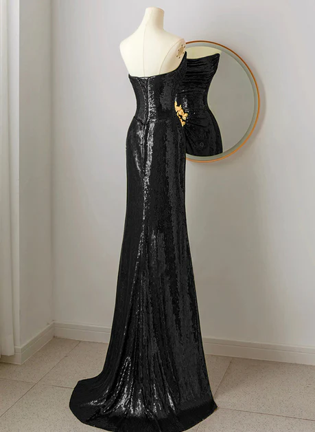 Unique Black Sequins Mermaid Long Prom Dress Evening Dress DP379
