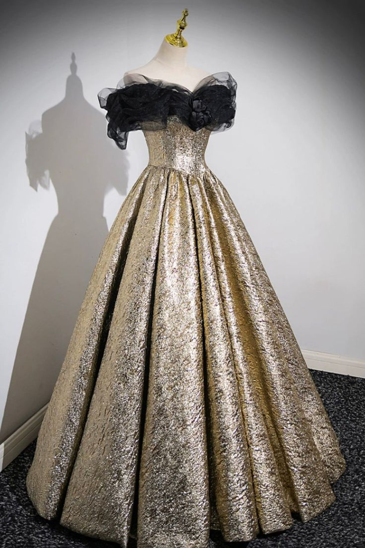 Sparkly Gold Prom Dress Ball Gown Off the Shoulder Evening Party Dress DP158