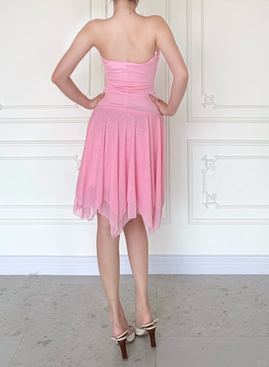 Vintage A Line Strapless Sweety Pink Chiffon Homecoming Dress Outfits DP5136