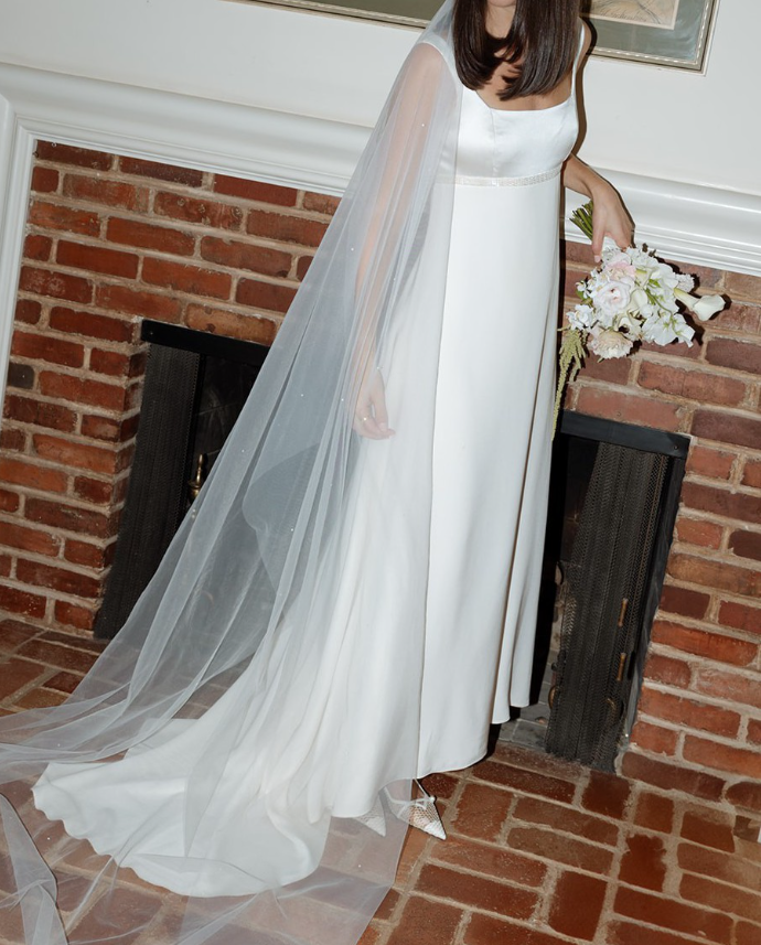 Simple Ball Gown Spaghetti Strap Satin Long Sweep Wedding Dress DP1877