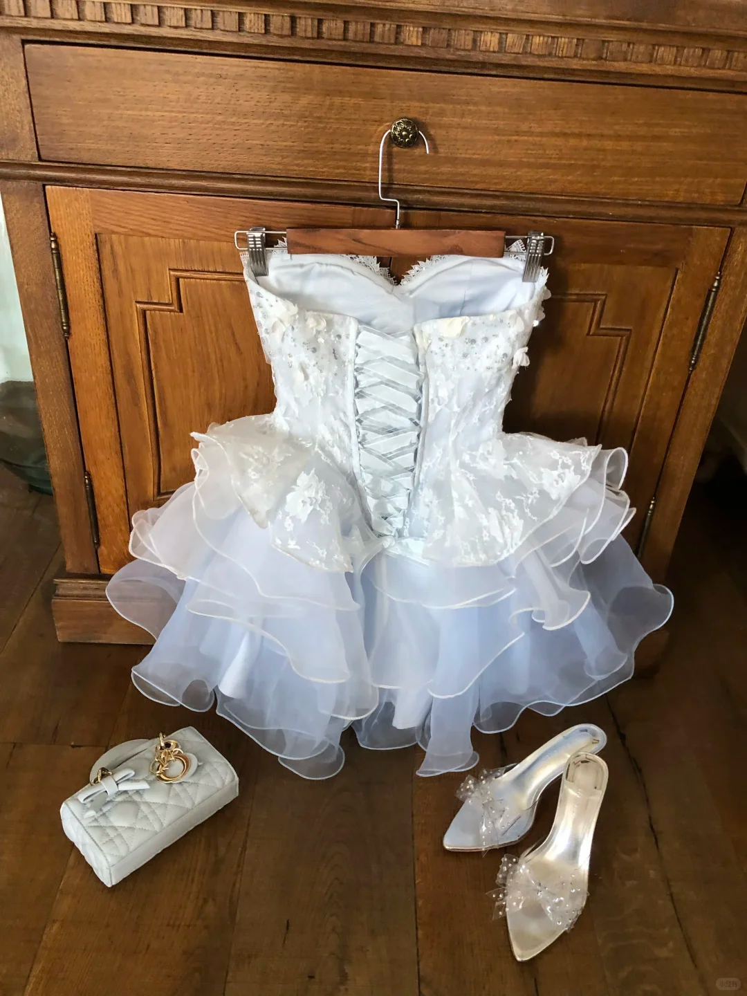 Baby Blue A Line Strapless Lace Layered Organza Short Prom Dress Homecoming Dress DP5462