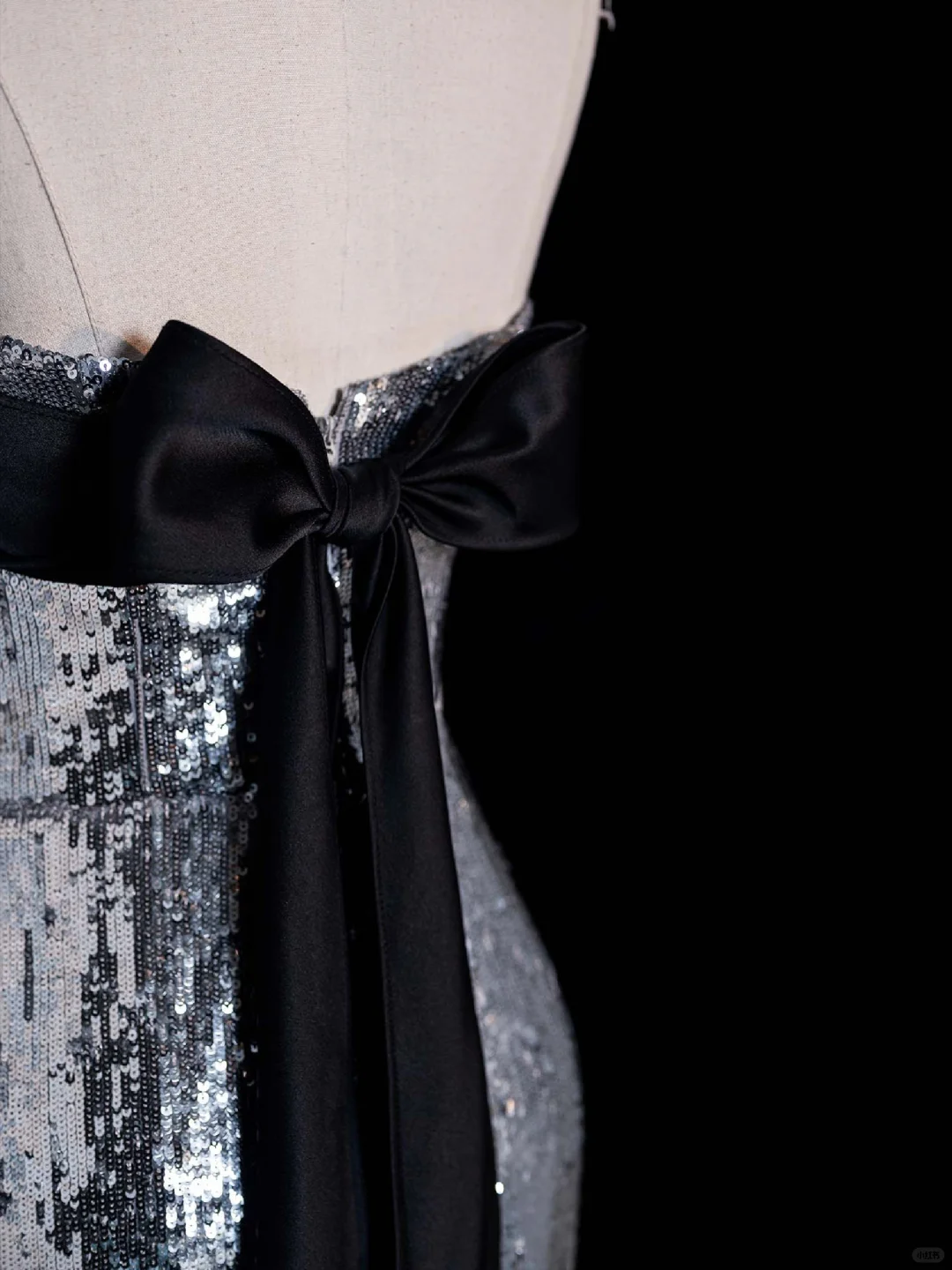 Shiny Sheath Strapless Silver Sequin Black Satin Bow Long Prom Dress Graduation Prom Dress DP2270