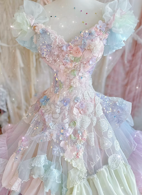 Dreamy Multi-color Ball Gown Puff Layered Chiffon Tulle 16th Birthday Dress Prom Dress DP3811