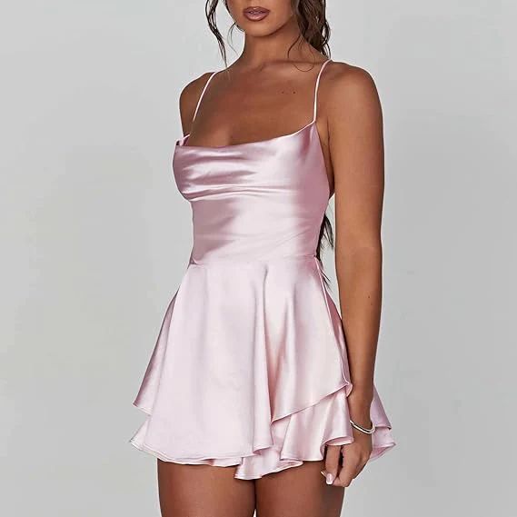 Navy Blue A Line Halter Satin Short Homecoming Dress Cocktail Dress DP2661