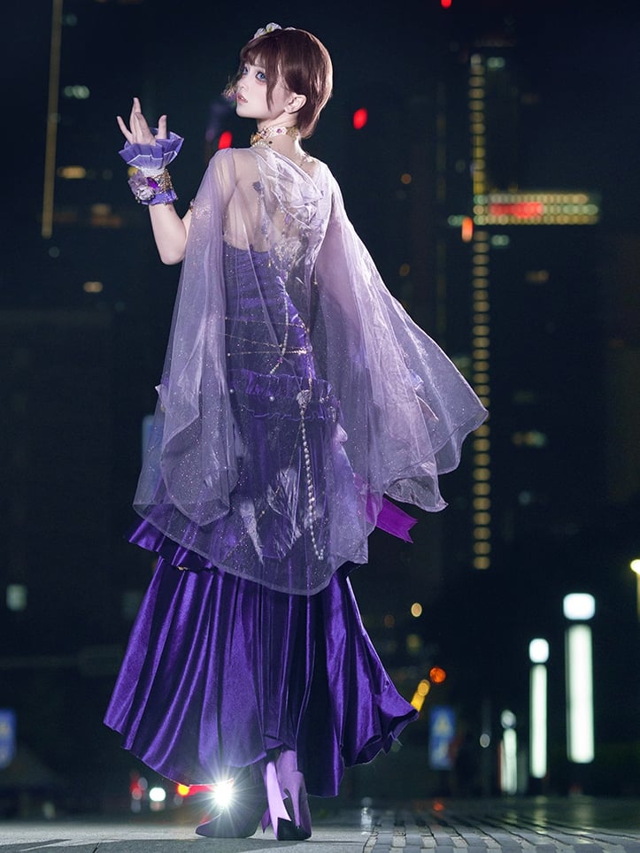 Stunning Purple Mermaid Spaghetti Strap Ruffle Velvet Prom Dress DP4158(Accessories not included)