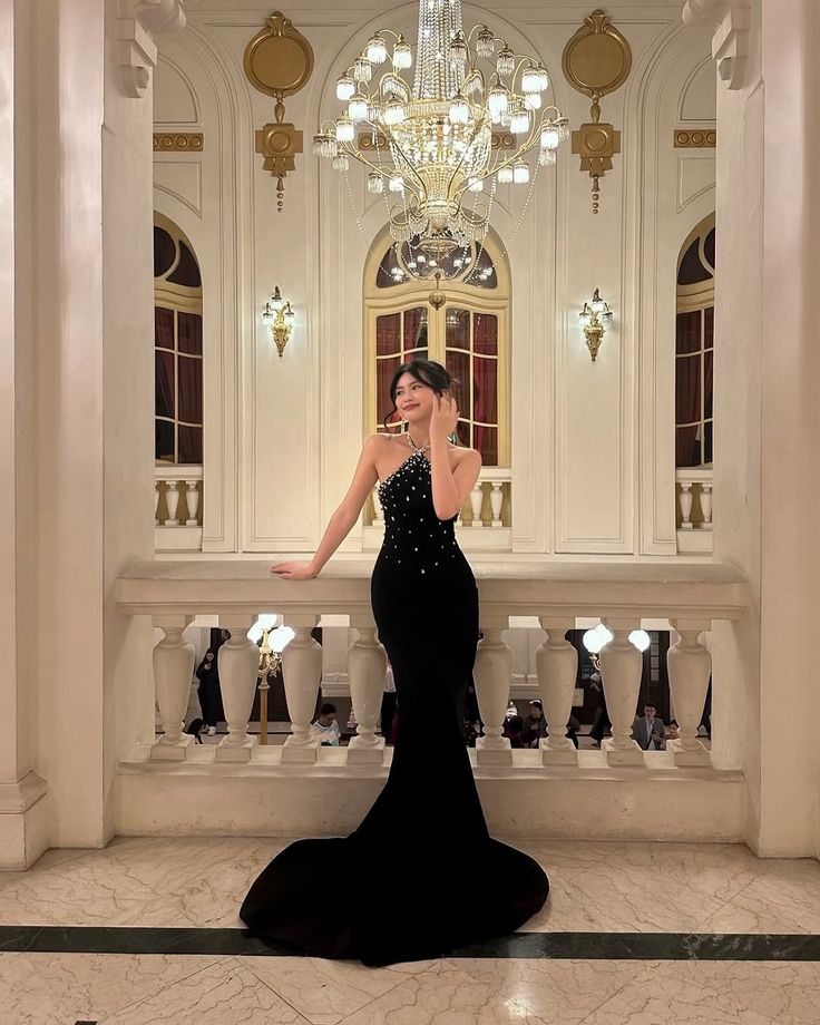 Sexy Mermaid Halter Rhinestone Black Satin Prom Dress Formal Gown DP3668