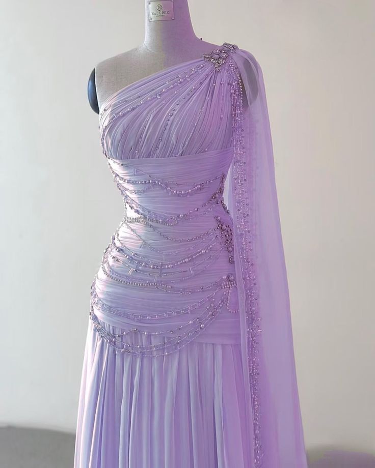 Elegant A Line One Shoulder Beaded Pink Chiffon Long Sweep Prom Dress Evening Dress DP2227