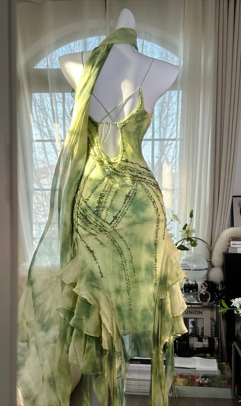 Green A Line Spaghetti Strap Beaded Ruffle Chiffon Short Party Dress Prom Dress DP2217