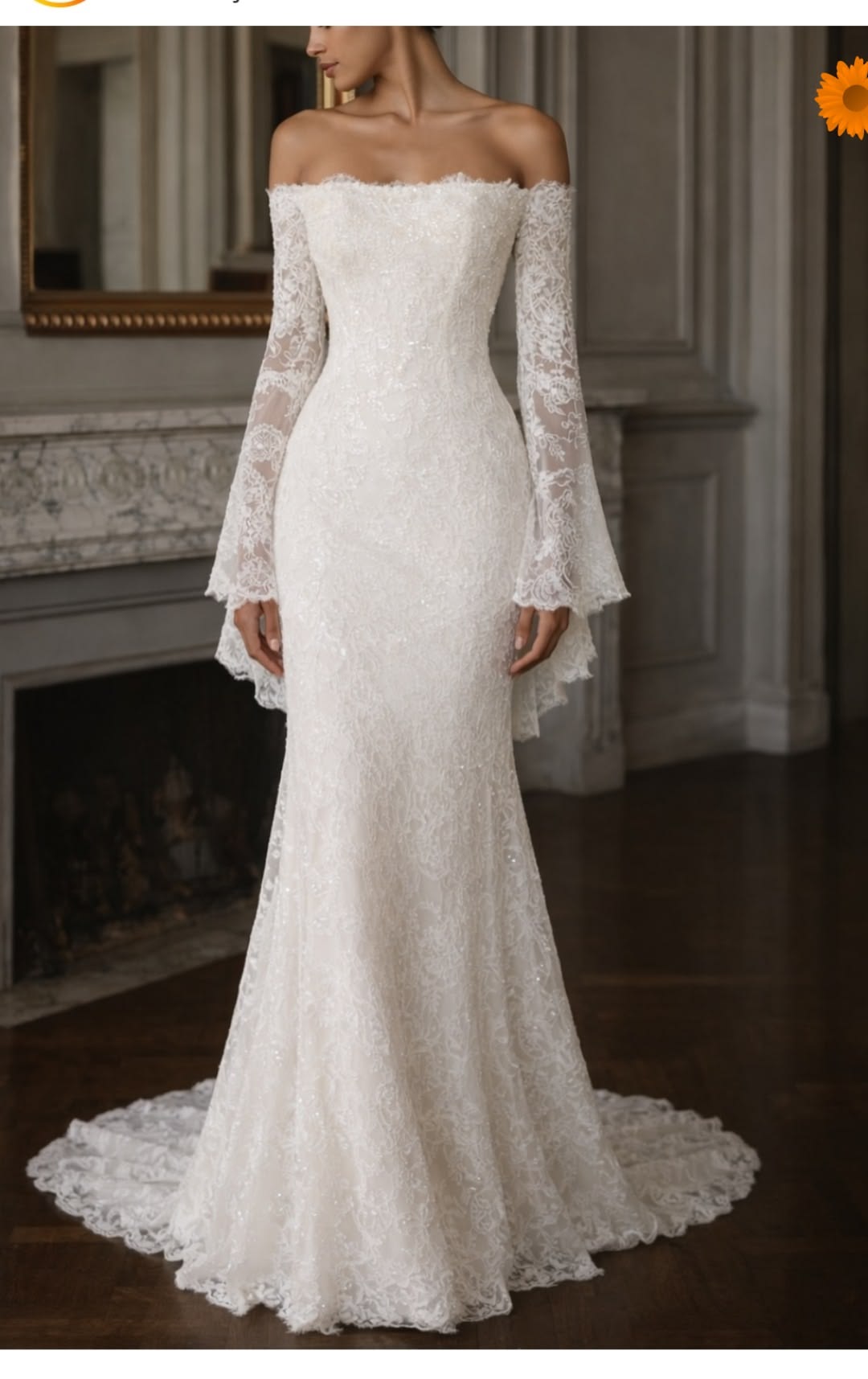 Classic Mermaid Long Sleeve White Lace Long Wedding Dress DP6859