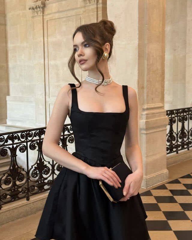 Black A Line Spaghetti Strap Satin Short Prom Dresses Homecoming Dress DP3675